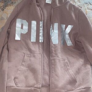 PINK Victoria's Secret Dusty Mauve Zip Hoodie with Silver Logo